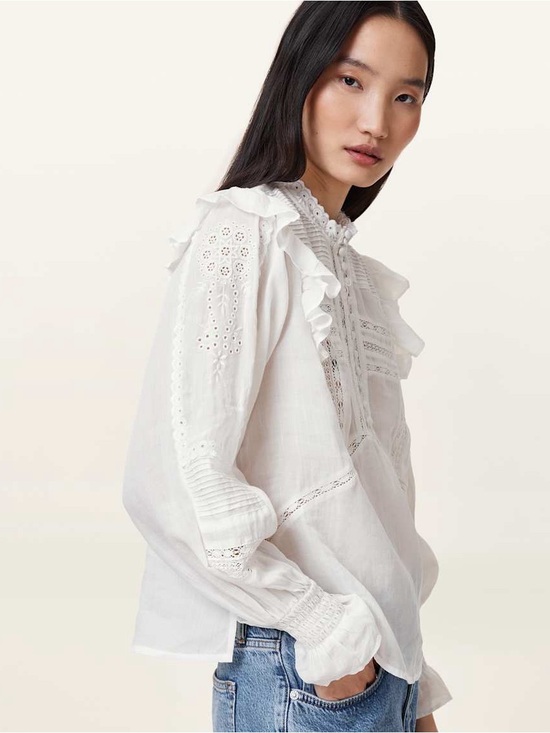 All Saints Tops - Allsaints Heather Embroidered Eyelet Blouse in White Size 8